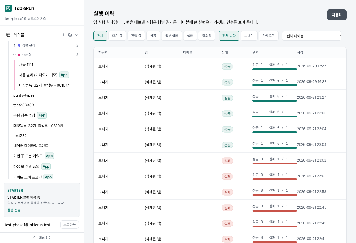 실행 이력